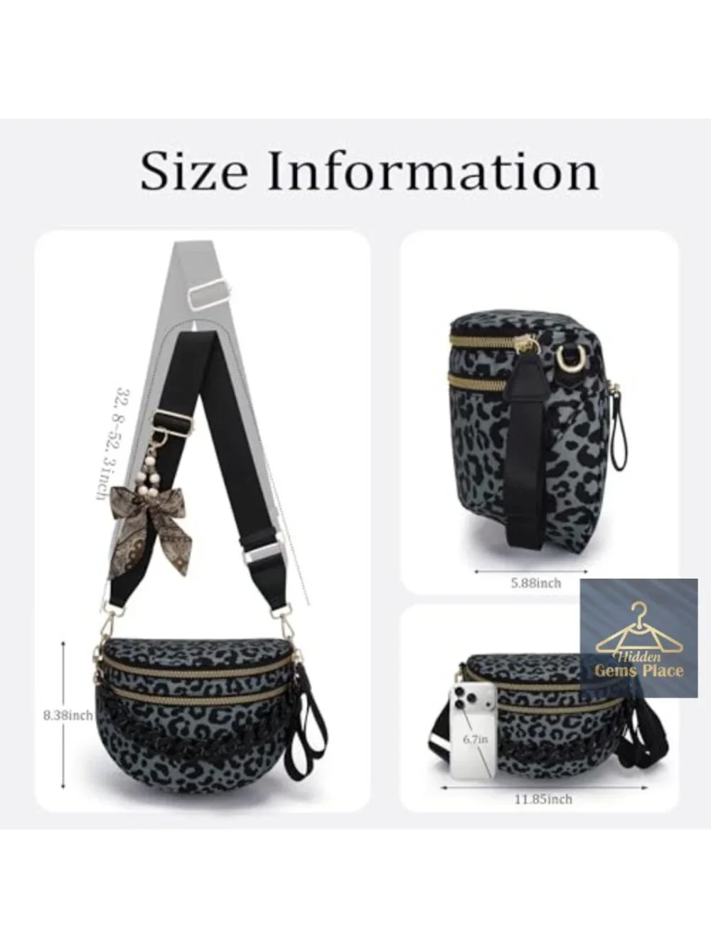 Nylon Leopard Double Zip Crossbody Fanny Pack with Chain